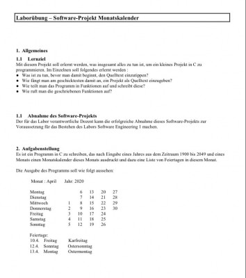 Kalender erstellen in C++ Labor-Aufgabe